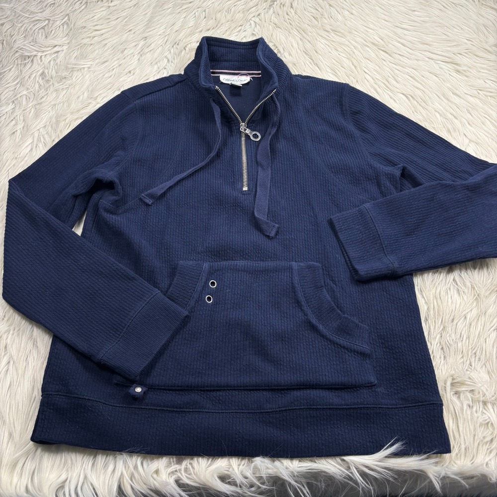 Coldwater Creek Women's XS Navy Ribbed 1/4 Zip‎ Popover Sweater Coastal Grandma